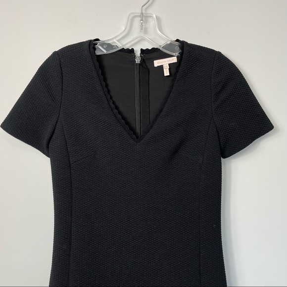 Rebecca Taylor Stretch Texture Scallop V-Neck Mini Drop Waist Ruffle Dress Black - Picture 11 of 16